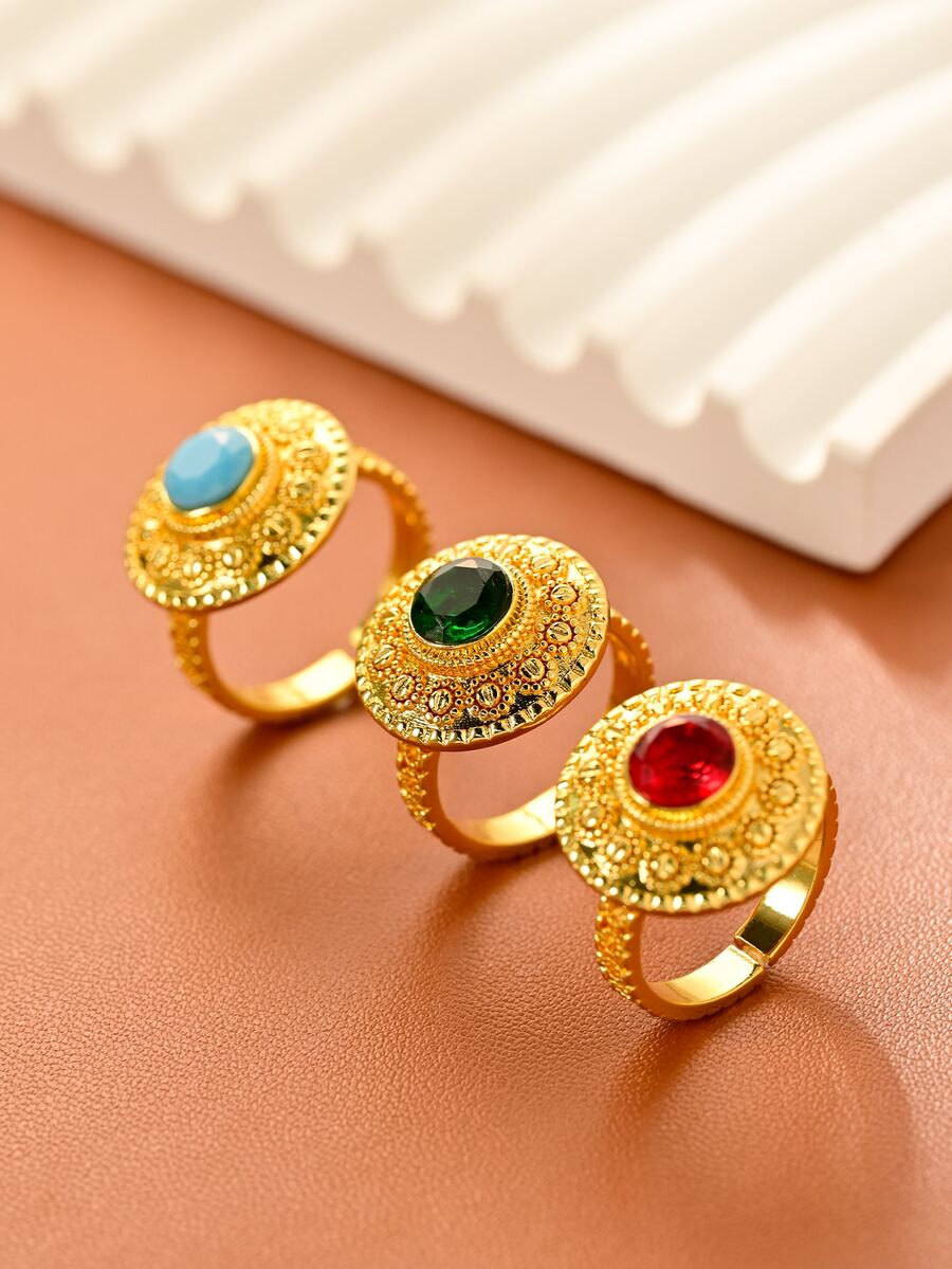1 peça Vintage Sultan's Collection Joias Incrustadas Turquesa/Vermelho/Esmeralda Processo de Gravação Anéis Femininos, Joias Luxuosas e Elegantes para Mulheres, Uso Diário Versátil, Ideia de Presente Requintada, Perfeita para Festa, Banquete, Decoração de Casamento, Acessório Elegante com Design Delicado