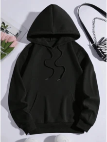 Unisex Sweatshirt Hoodie Kangaroo Print Yellow Smile Design - Black - View 2