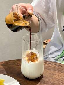 1个 500ml 16.6oz 复古条纹玻璃杯（不带吸管）高硼硅玻璃竖纹玻璃杯罗纹透明咖啡杯 - 彩色 - 查看 3