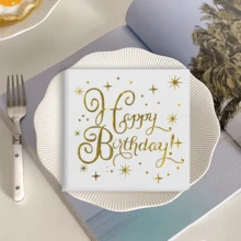 20pcs Happy Birthday Foil Stamped Napkins In Gold, Silver And Rose Gold, Party Decoration Supplies,Christmas