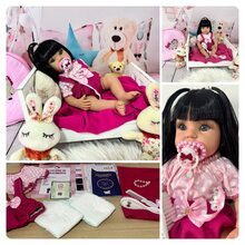 Boneca Menina Bebê Reborn Silicone Com Itens Exclusivos - Rosa Bebê - Visão 5