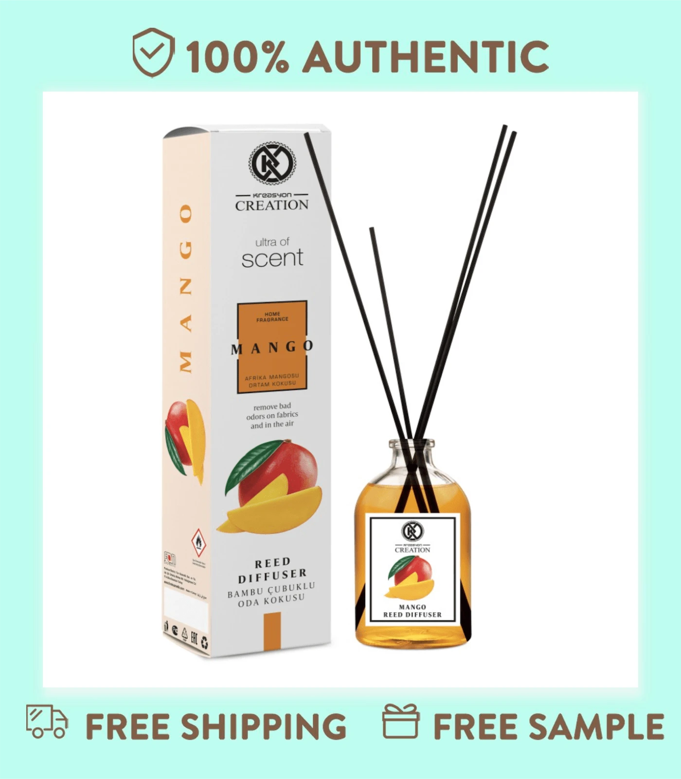 Creation Reed Diffuser 115ml, Natural Bamboo Sticks With Lavender Essential Oil, Long-Lasting Aromatherapy For Living Room, Bedroom & Bathroom Decor - Mango - View 1