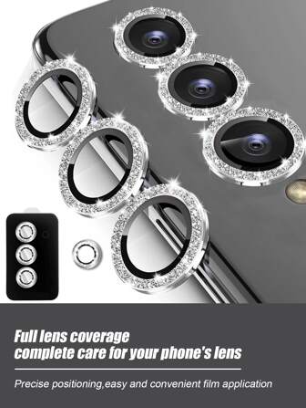 1pc Shiny Glitter Lens Protector Film, Compatible With Samsung Galaxy S22/S23/S24 Ultra, S23 FE, S24 FE, A16, S25 Ultra, S25, S23 FE, Galaxy Z Flip7, Galaxy Z Fold7, With Auxiliary Positioning Board, Easy To Apply, Anti-Scratch, Silver Color Waterproof Shockproof Anti-Fall Anti-Fingerprint Full Cover