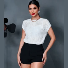 Blusa Gola Plissada Manga Curta Social Elegante Tecido