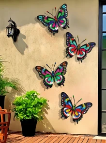 4pcs Metal Butterfly Wall Art Decor, Decorative Hanging Metal Butterflies, Suitable For Garden, Patio, Living Room, Bedroom, Terrace, Balcony Decoration, Wedding, Halloween, Christmas, Holidays, Gifts For Family And Friends