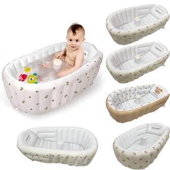 1pc Cartoon Inflatable Baby Bathtub, High Quality PVC Foldable Bathing Tub, Infant Shower Basin And Water Play Pool