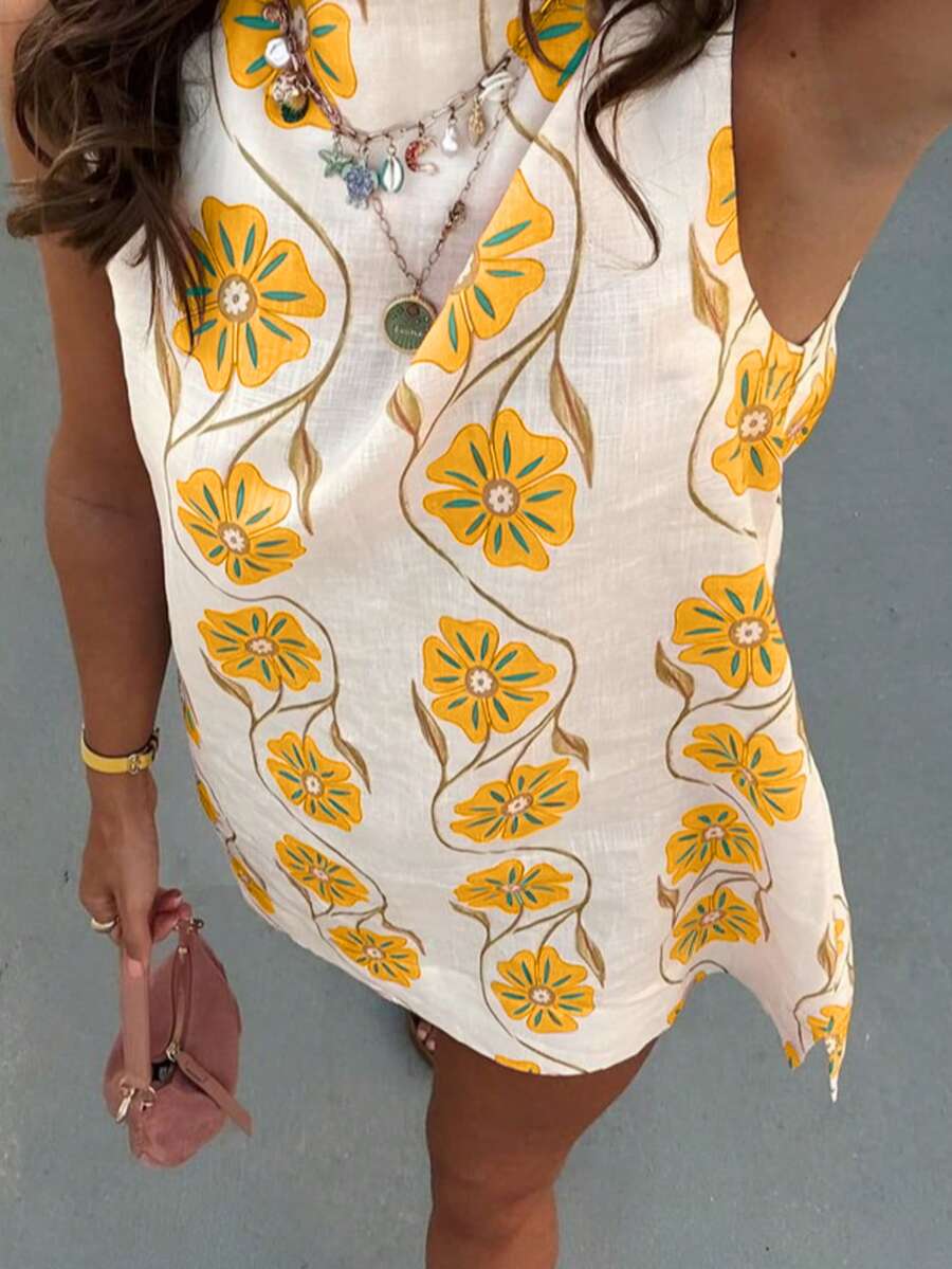 Women's Vacation Fashion Print Short Flared Skirt - Yellow - View 1