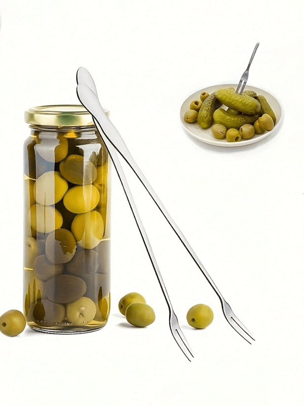 1/2 Stück Edelstahl Gurken-/Olivengabeln, Langgrifflöffel zum Greifen von Gläser-Essiggurken, Einmachgabel, Cocktailgabel, Edelstahl Obstgabel, Küchenutensilie, Küchenartikel, wiederverwendbare Edelstahl Gurken-/Olivengabeln - ideal zum Servieren und Aufheben von Essiggurken und Oliven