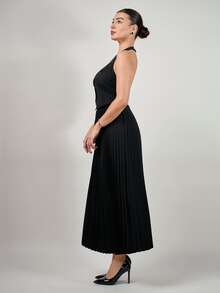 Andrea Bello Women's Valentine's Day Halter Neck Single Breasted Vest And Pleated Skirt Two Piece Set - Black - View 4