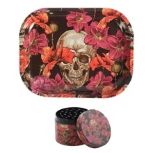 JBNG Leuchtende Blumen mit Totenkopf-Motiv Rollplatte und Grinder