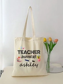Custom Made Teacher Appreciation Gift Women Tote Bag, Custom Your Name Paper Prints Personalized Tote Bag, Handbag, Shopping Bag, Bento Bag Letter Portable, Multifunction, Versatile, Large Capacity For School, For Business/Commute/Work/Office, Portable, Multifunction, Versatile, Large Capacity, Lightweight, Functional, Practical, All-Purpose, Vacay Vibes/Vacation, For Outdoors/Outings/Climbing, For Business/Commute/Work/Office, Beach Bag, Thank You Teacher Gifts - Multicolor - View 6