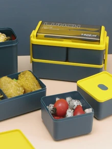 1 pezzo Scatola bento in plastica a doppio strato verde (con cucchiaio e forchetta) con scomparti multipli, adatta per microonde, regalo di Natale per studenti, lavoratori d'ufficio, mamme e papà, scatola termica portatile per il pranzo