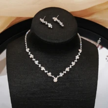 Women Alloy Pendant Necklace And Earrings Set For Wedding And Bridal, 2 In 1 Vintage Jewelry Set - 銀色 - 查看 2