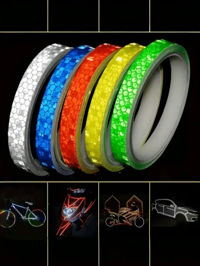 1 pieza Cinta adhesiva reflectante impermeable de PVC para bicicleta y motocicleta, pegatina de luz de advertencia, cinta decorativa para llanta de motocicleta DIY