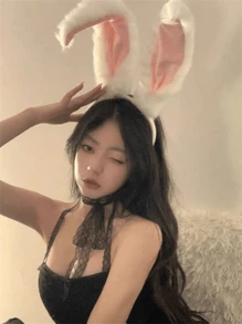 1pc Women Plush Rabbit Ear Decor Fur Costume Headband,Plush Bunny Ears Headband, Soft Faux Fur Rabbit Ear Hair Hoop For Women, Cute Cosplay Costume Accessory For Parties And Halloween,Mother's Day Gifts, Comfortable & Lightweight, Festive Party Headwear, Soft Velvet Inner Ear Fabric, Perfect For Easter, Birthdays, And Photo Shoots,Cute Christmas Party Headwear,Elegant Boho Style Autumn/Winter