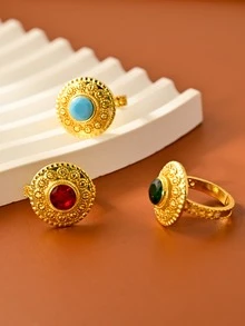 1 peça Vintage Sultan's Collection Joias Incrustadas Turquesa/Vermelho/Esmeralda Processo de Gravação Anéis Femininos, Joias Luxuosas e Elegantes para Mulheres, Uso Diário Versátil, Ideia de Presente Requintada, Perfeita para Festa, Banquete, Decoração de Casamento, Acessório Elegante com Design Delicado
