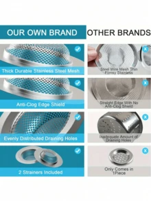 2 PIEZAS/1 PIEZA Colador de acero inoxidable resistente a la oxidación para fregadero de cocina, colador y tapón de desechos de alimentos de cocina eficaz, cesta de malla de metal duradera con borde ancho, diámetro grande de 4,5 pulgadas, filtro de drenaje de borde ancho anti-obstrucción con microperforaciones, fácil de usar y mantener, se ajusta a la mayoría de los fregaderos de cocina estándar.