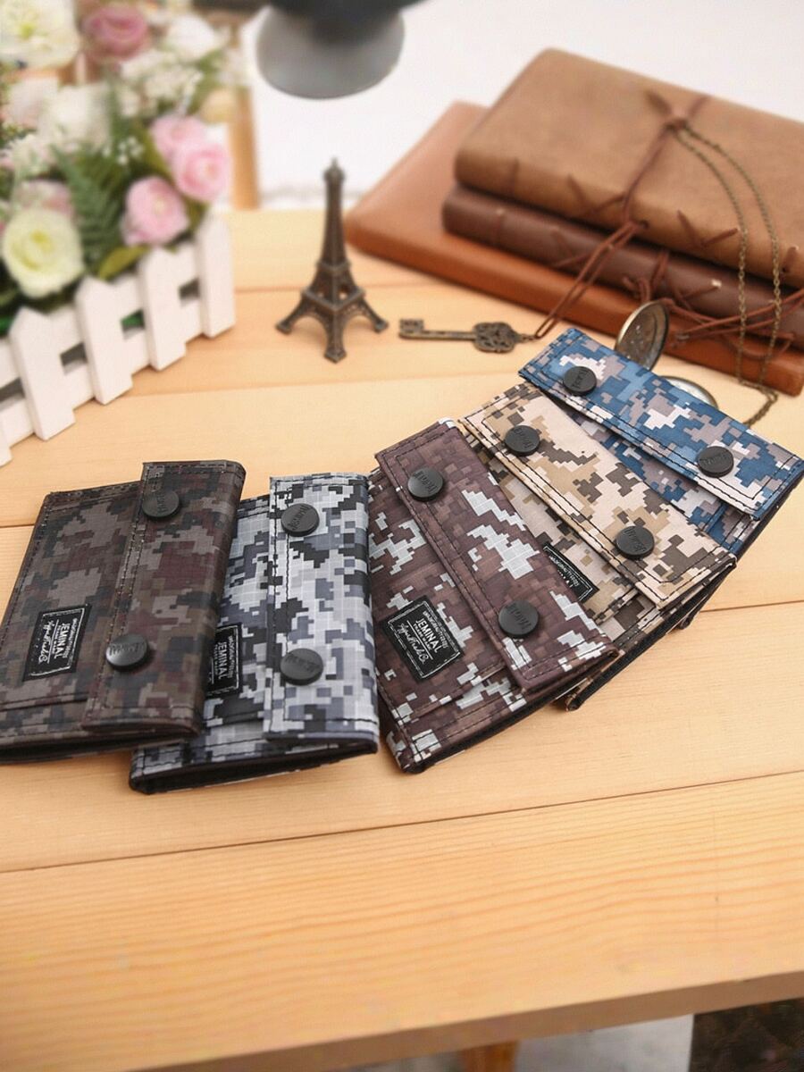 1 Pc New Ultra Thin Casual Mini Camouflage Folding Short Wallet,Portable Short Change Purse ID Card Cash Coin Simple Style Men's And Women's Small Clutch Bag Zipper Coin Purse Credit Bank Card Case Holder Pouch - Multicolor - View 1