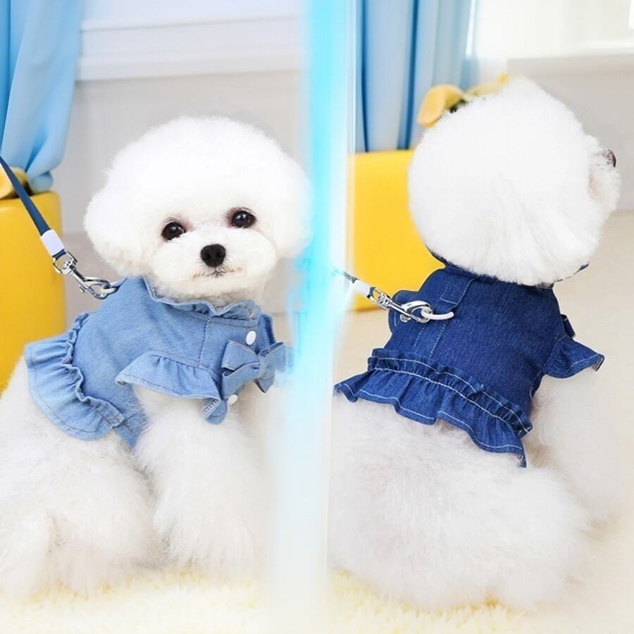 Dog Denim Vest Harness Pet Dress Chest For Small Dogs Accessories Puppy Item Chihuahua York Walking Outdoor Cat Pets Product - Blue - View 1