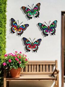 4pcs Metal Butterfly Wall Art Decor, Decorative Hanging Metal Butterflies, Suitable For Garden, Patio, Living Room, Bedroom, Terrace, Balcony Decoration, Wedding, Halloween, Christmas, Holidays, Gifts For Family And Friends