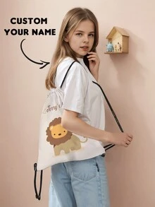 1pc Customized Name Pattern Drawstring Backpack, Can Be Customized According To Your Unique Design, Perfect For Boys, Girls, Teens, Print Your Own Name Or Print Sister's And Classmate's Name, Personalized School Bag, Back To School - Multicolor - View 4