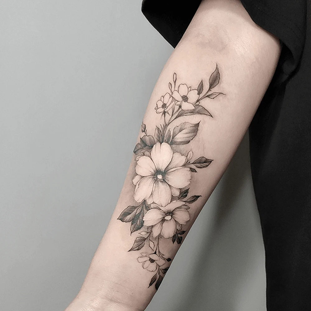 Flower Temporary Tattoo On Inner Forearm, Realistic & Long-Lasting, Gradually Appears, Lasts 7-15 Days, Water-Resistant & Abrasion-Proof - Black - View 1