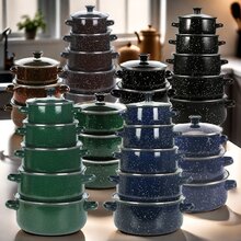 3件/5件升级加厚黑白大理石锅具套装，优质大容量星点珐琅锅，优质经典圆点珐琅锅，多功能炖锅、汤锅、煮锅，多种容量，轻质材质，家用厨房用品，兼容燃气、电、电磁炉，易清洗不粘 - 經典麻點系列 - 查看 2