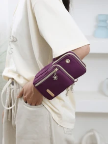 女士防水尼龙斜挎包,手机小单肩包,运动户外跑步装手机臂包男女斜挎包手腕包迷你女士零钱包(印刷位置随机) - 彩色 - 查看 11