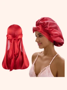 Bonetă din satin, bonetă de mătase pentru dormit, set Durag și bonete asortate cu bonetă cu bandă de cravată pentru păr creț, împletituri, bonetă de somn - Multicolor - Vizualizare 5