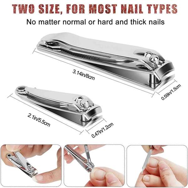 Set de 2/1 cortaúñas clásicos de acero inoxidable, cortaúñas y cortaúñas de los pies con hojas afiladas para un recorte fácil, herramienta de manicura portátil giratoria a 360° con lima de acero inoxidable, accesorio de aseo para salón de uñas y uso doméstico