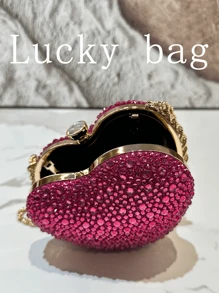 1PC Ladies Fashion Shiny Heart Shape Rhinestone Handbag Design Wedding Clutch Evening Bags Women Party Dinner Clutch Purse, Suitable For Formal Occasions Like Dinner Party,Wedding,Banquet,As Gift For Women