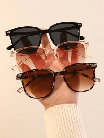 3 件装女士塑料几何框架有色镜片个性化时尚眼镜，适合度假氛围、单身派对、音乐节、户外休闲活动、派对装饰配件