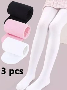 2 件/3 件儿童芭蕾舞紧身裤，女童白色丝绸夏季长袜，舞蹈紧身衣，粉色/黑色透气，高弹力修身，女童舞蹈袜和紧身裤