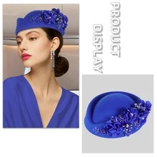 1Pc Felt Turban Hat Pillbox Hats For Women Derby Hat Fascinator Hats With Flower Embellished Elegant Ladies Tea Party Hats Vintage Beret Hat Decorated With Rhinestone Fashion Fedoras Cap For Cosplay Costume Accessories For Wedding Party Women Ladies Gift Sleep Bonnet - A - View 9