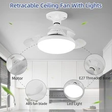 16 英寸带遥控器的风扇灯，4 档可调吊扇灯 3000-6000k 色温/亮度可调，照明风扇二合一，30w 电源风扇，适用于卧室、客厅、厨房、餐厅吊扇（不含灯座，仅风扇）E27 插座，2025 新款 110-220v - E27燈頭(不含燈座) - 查看 4