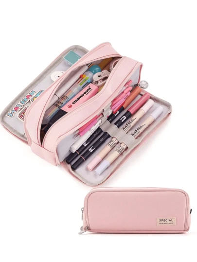 Estojo De Lápis De Tecido De Grande Capacidade Camada /Double Sided Pen Bag Pencil Case/Escolar/Escritório/Faculdade
