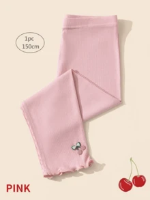 4 件/1 件女童纯色竖条纹七分紧身裤，带小樱桃装饰，透气弹力紧身裤，儿童七分裤，适合儿童夏季日常穿着