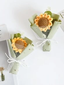 Ramo de flores artificiales tejido a mano con hilo, incluye flores artificiales de tela y tejidas, viene con papel de regalo, girasol, adecuado como regalo de cumpleaños o aniversario para mamá, novia, amiga, también es excelente para el Día de la Madre, San Valentín, recuerdo de boda, decoración de fiesta festiva, hogar y mesa de comedor, regalo de Navidad, decoración del hogar para el dormitorio, baño, escritorio de oficina, regalo de cumpleaños o fiesta para mujeres - Multicolor - Ver 8