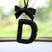 Shiny Letter Hanging Decor With Bow Accent, Fashionable English Letter Charm Decor For Car Rearview Mirror, Your Personalized Accessory - Multicolor - View 17