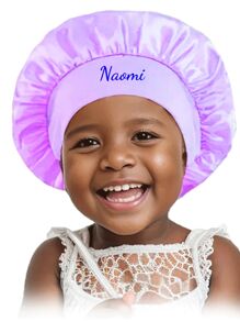 Casquette de sommeil en satin pour enfants avec texte personnalisable, casquette ronde en faux soie à large bord élastique de couleur unie, couleurs bonbon mignonnes, foulard de tête multifonctionnel pour bébé, ornemental, lettrage, élégant, moderne, coloré, mignon, adorable, décontracté, personnalisé, cadeau idéal pour lui, cadeau idéal pour elle