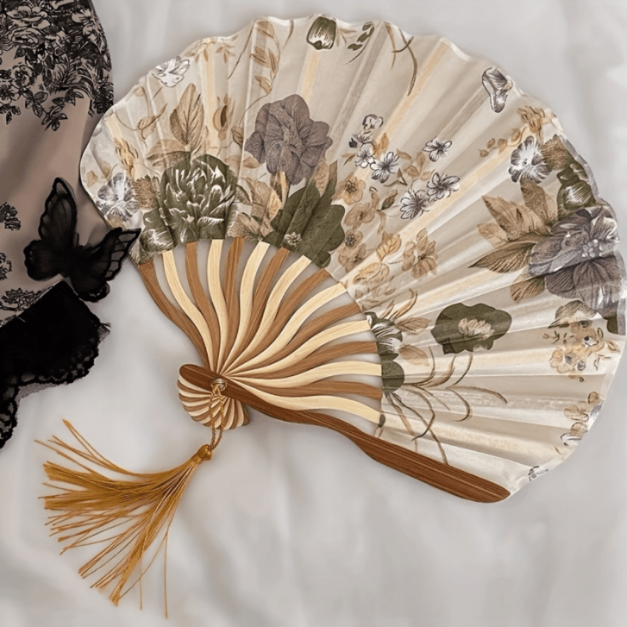 1pc Elegant Retro Ink Painting Folding Fan With Tassel - Portable Dance Craft Fan, Delicate Accessory Suitable For Men And Women, Daily Use And Special Occasions, Great Mother's Day Gift And Spring/Summer Party Choice Summer Cooling,Beach,Travel