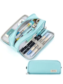 Large Capacity Fabric Pencil Case Layer/Double Sided Pen Bag Pencil Case/School/Office/College - 淺藍色 - 查看 1