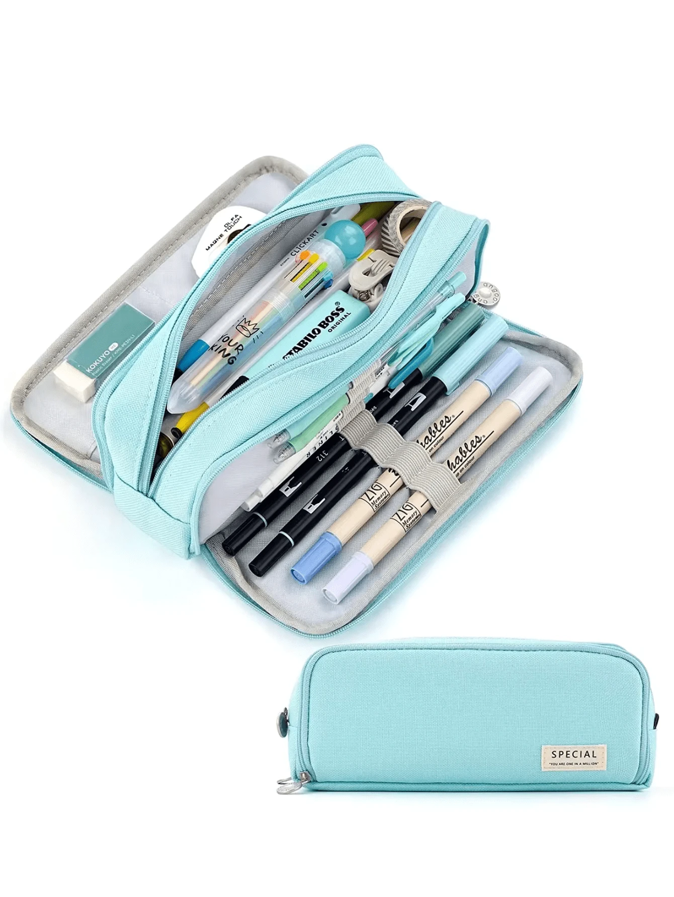 Large Capacity Fabric Pencil Case Layer/Double Sided Pen Bag Pencil Case/School/Office/College - 淺藍色 - 查看 1