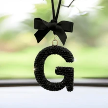 Shiny Letter Hanging Decor With Bow Accent, Fashionable English Letter Charm Decor For Car Rearview Mirror, Your Personalized Accessory - Multicolor - View 16