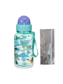 1 pièce Bouteille d'eau imprimée de 500 ml avec paille mignonne et dessin animé, étanche, facile à nettoyer et à transporter, pour l'école