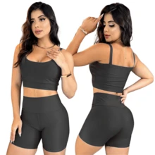 Fitness Set Shorts And Top With Removable Padding Suplex Gym Running Training Gym Set - 黑色 - 查看 2