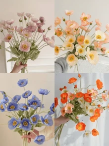1/6/30Pcs Bright Artificial Poppy - Suitable For Spring Colorful Home Decorations, Tabletop Displays, Wedding Bridal Bouquets, Wreaths, Table Decorations And Flower Arrangements, Party Decorations, Birthday Surprises, Anniversary Gifts, Living Room Decorations,Gift