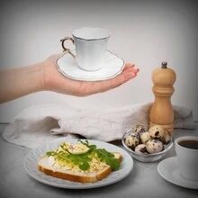 Espresso Cups And Saucers, 2.4 Oz, Set Of 6, Gold Trim, Demitasse Espresso Cups, Porcelain Espresso Cups With Saucer, Espresso Cup And Saucer Set, Demitasse Cups