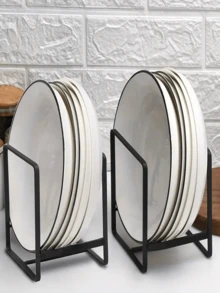 2/4Pieces Metal Dish Organizer, Plate Organizer For Cabinet, Kitchen Storage Cabinet Organizer For Plates, Pots And Pans - 黑色 - 查看 5