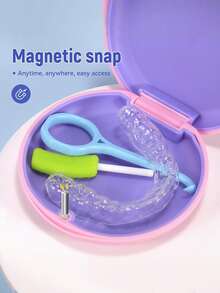 矫正器盒旅行套装、牙套保持器盒、磁性正畸保持器盒假牙盒（带镜子）、旅行假牙收纳盒、便携式正畸牙套盒、牙齿保持器收纳盒、兼容 Invisalign 的超薄可爱矫正器盒、夜间护齿盒、房间装饰、卧室装饰、礼品、收纳盒、整理器、收纳